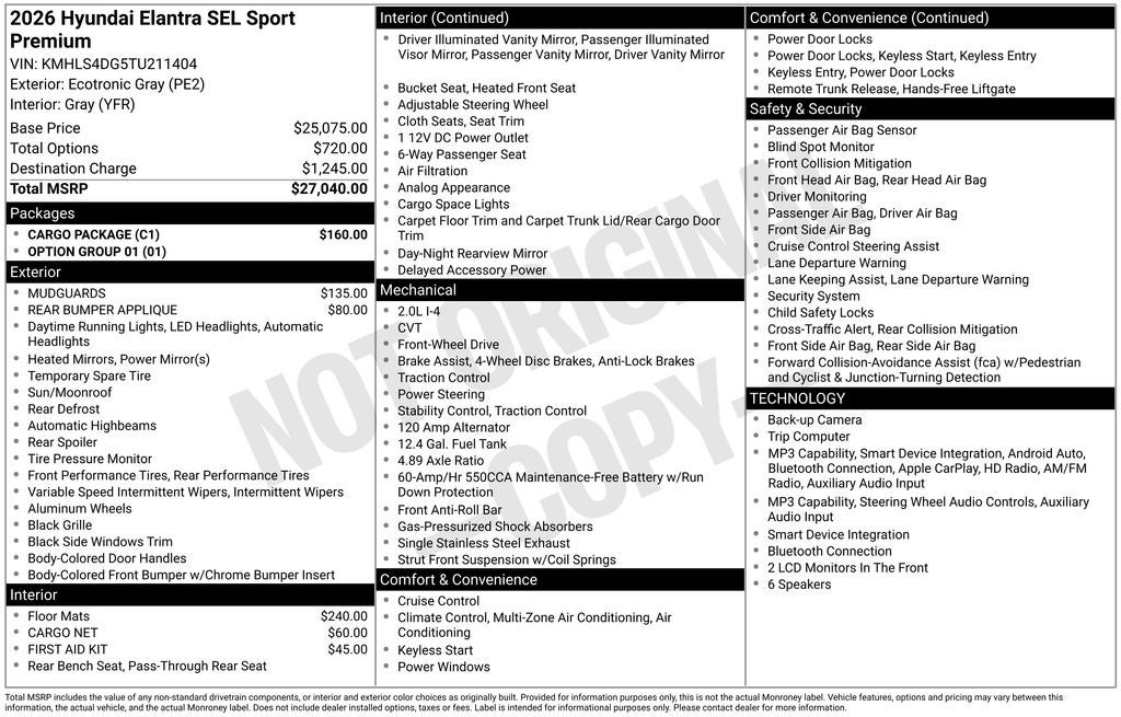 2026 Hyundai Elantra SEL Sport