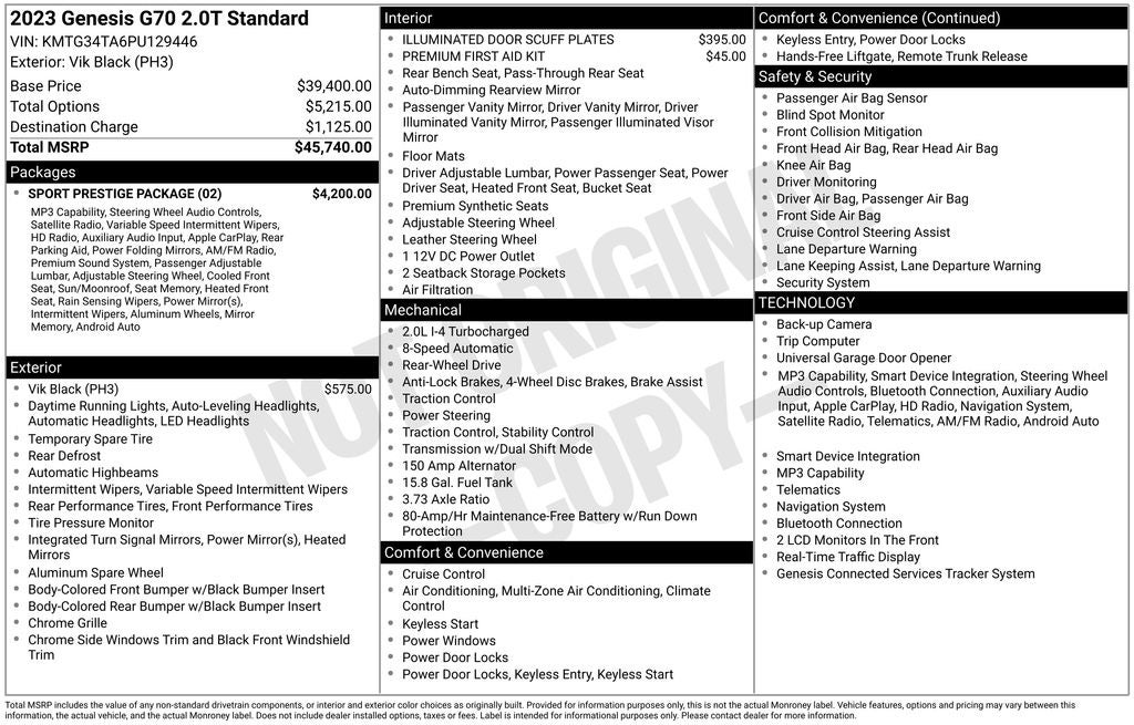 2023 Genesis G70 2.0T
