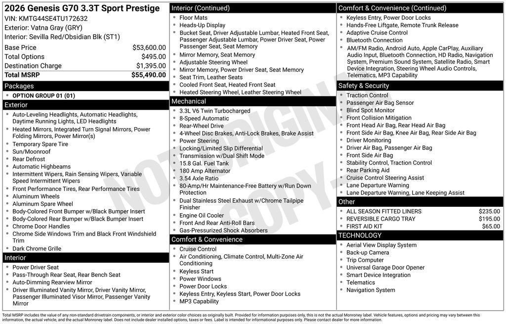 2026 Genesis G70 3.3T Sport Prestige