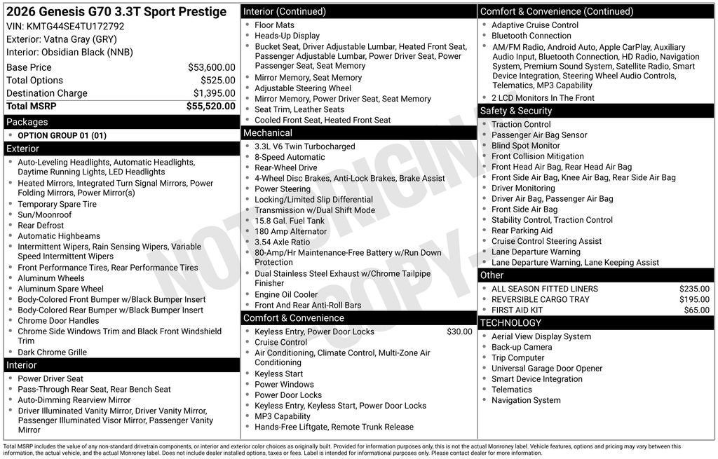2026 Genesis G70 3.3T Sport Prestige