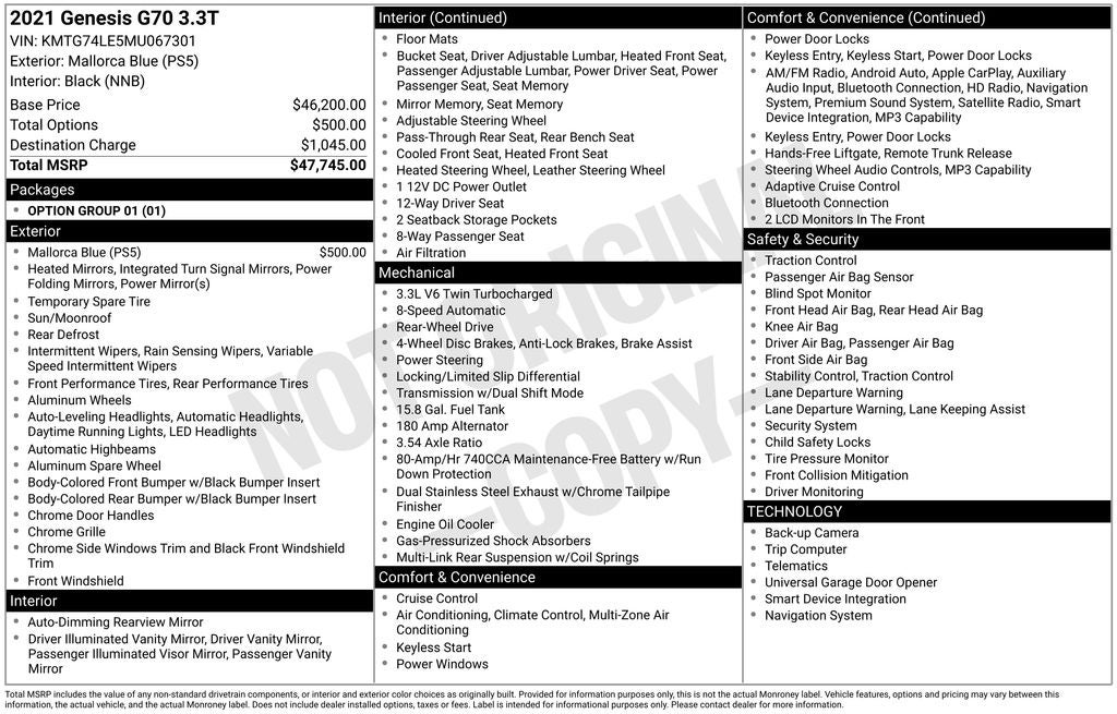 2021 Genesis G70 3.3T