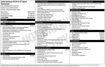 2026 Genesis GV70 3.5T Sport Advanced