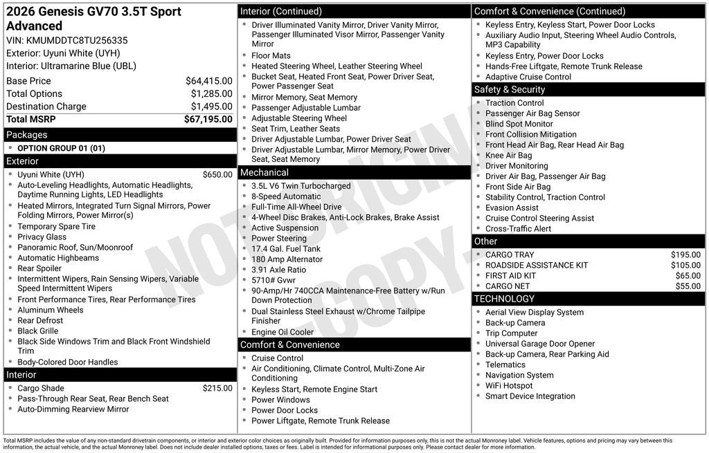 2026 Genesis GV70 3.5T Sport Advanced