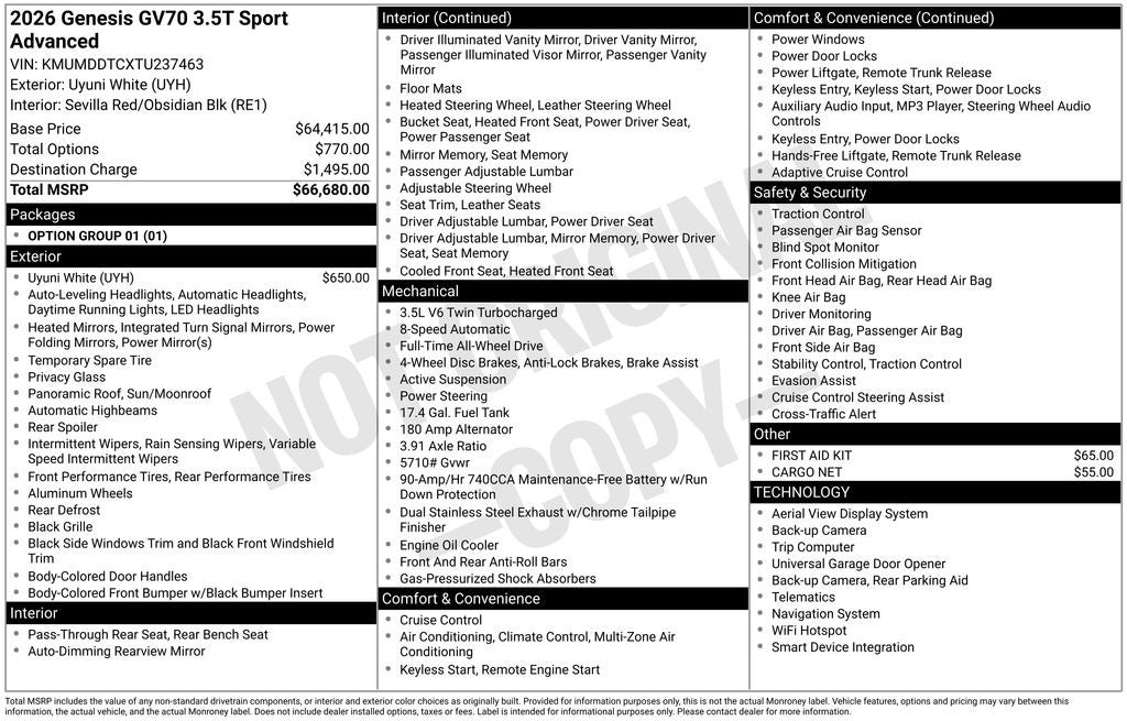 2026 Genesis GV70 3.5T Sport Advanced