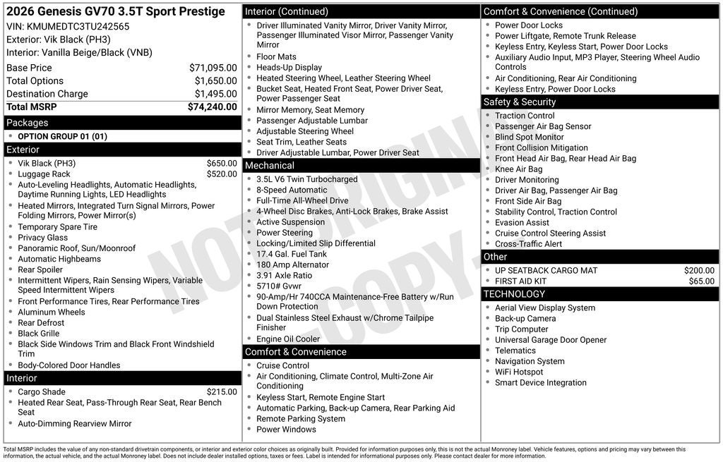 2026 Genesis GV70 3.5T Sport Prestige