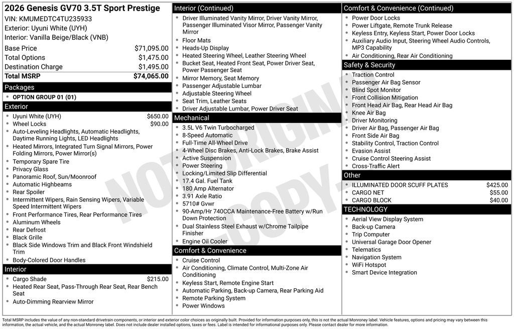 2026 Genesis GV70 3.5T Sport Prestige