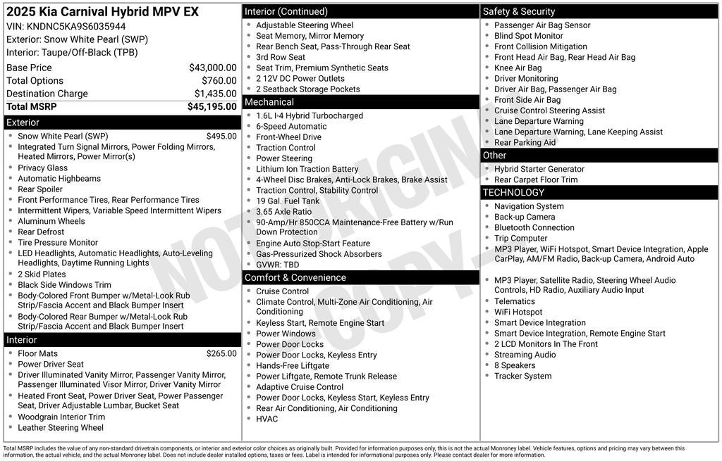 2025 Kia Carnival Hybrid EX