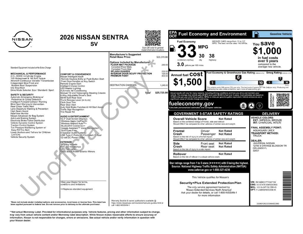 2026 Nissan Sentra SV