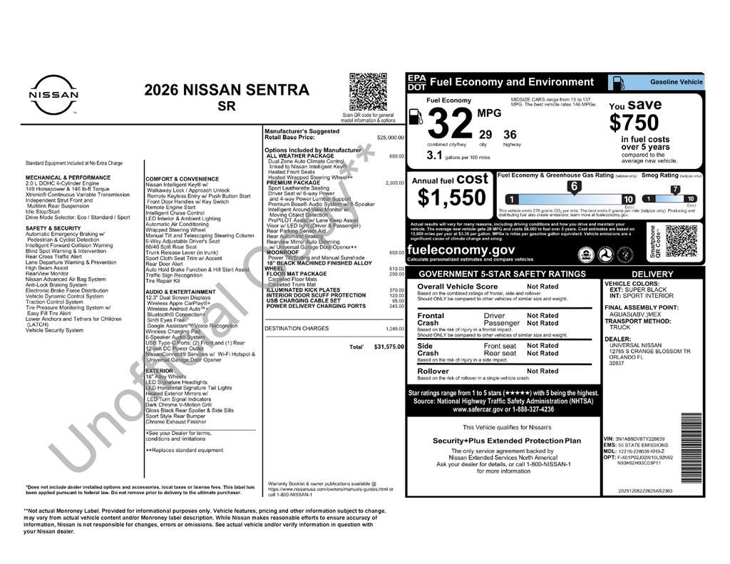 2026 Nissan Sentra SR