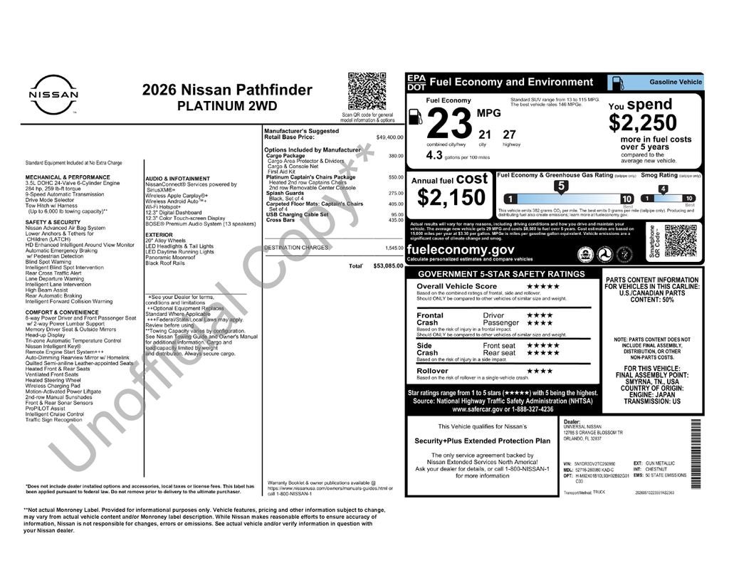 2026 Nissan Pathfinder Platinum